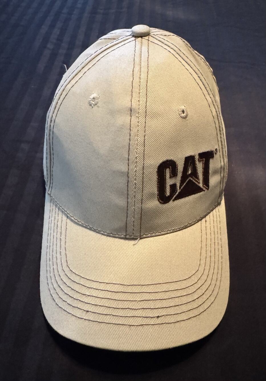 CAT Caterpillar Embroidered Logo Beige Adjustable Tan Baseball Cotton Cap Hat